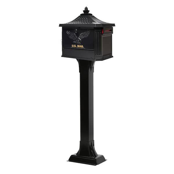 Hemingway Black, Large, Aluminum, Locking, All-in-One Mailbox and Post Combo