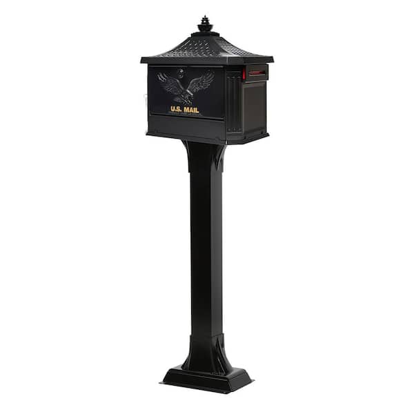 Architectural Mailboxes Hemingway Black, Large, Aluminum, Locking, All-in-One Mailbox and Post Combo