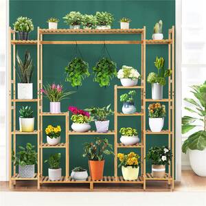 Indoor Outdoor Natural Wood Bamboo Plant Stand 9-Tier Potted Holder