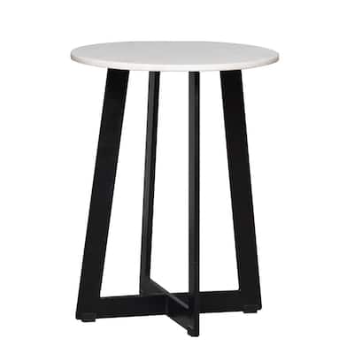 Daruis 17.875 in. Round White Marble and Black End Table