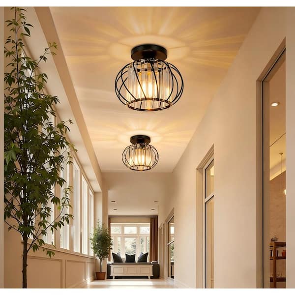 Emeritpro 9.8 In. 1-Light Black Drum Semi Flush Mount Ceiling