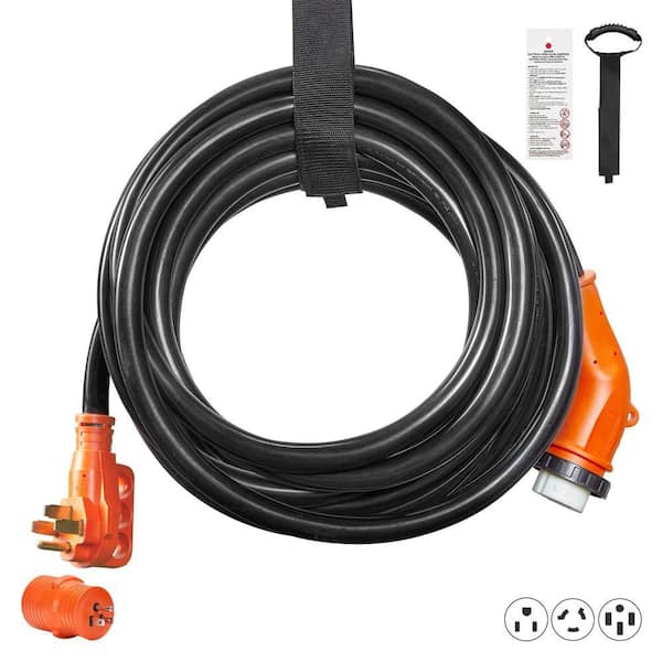 30 ft 50 Amp RV Power Cord STW 6/3+8/1 Generator Cord with LED Handle and Adapter ETL Listed