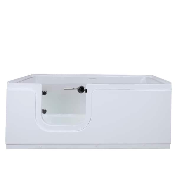 Homeward Bath Aquarite 5 ft. Left Drain Freestanding Step-In Bathtub with Waterproof Tempered Glass Tub Door in White