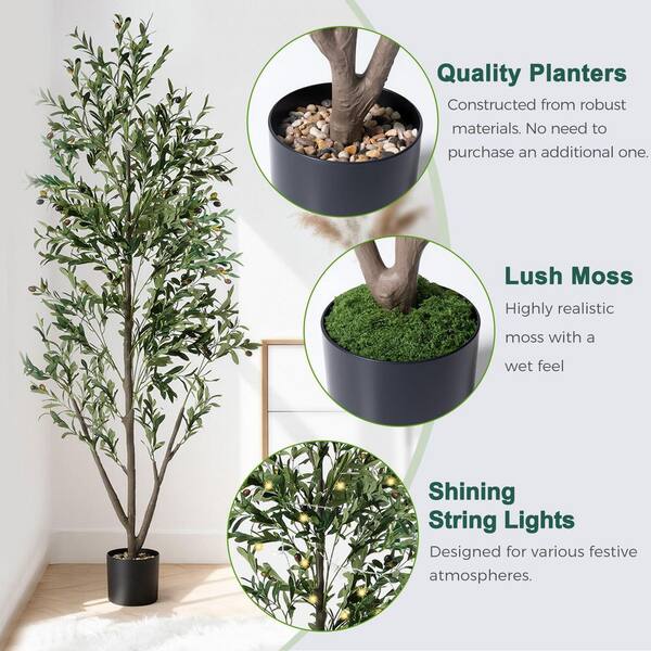 Afoxsos 5ft Artificial Olive Tree Indoor with LED Lights Moss