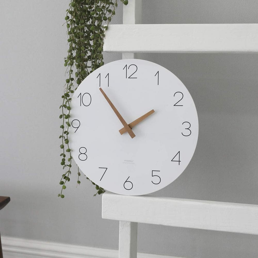 12" White and Wood Round Analog Wall Clock