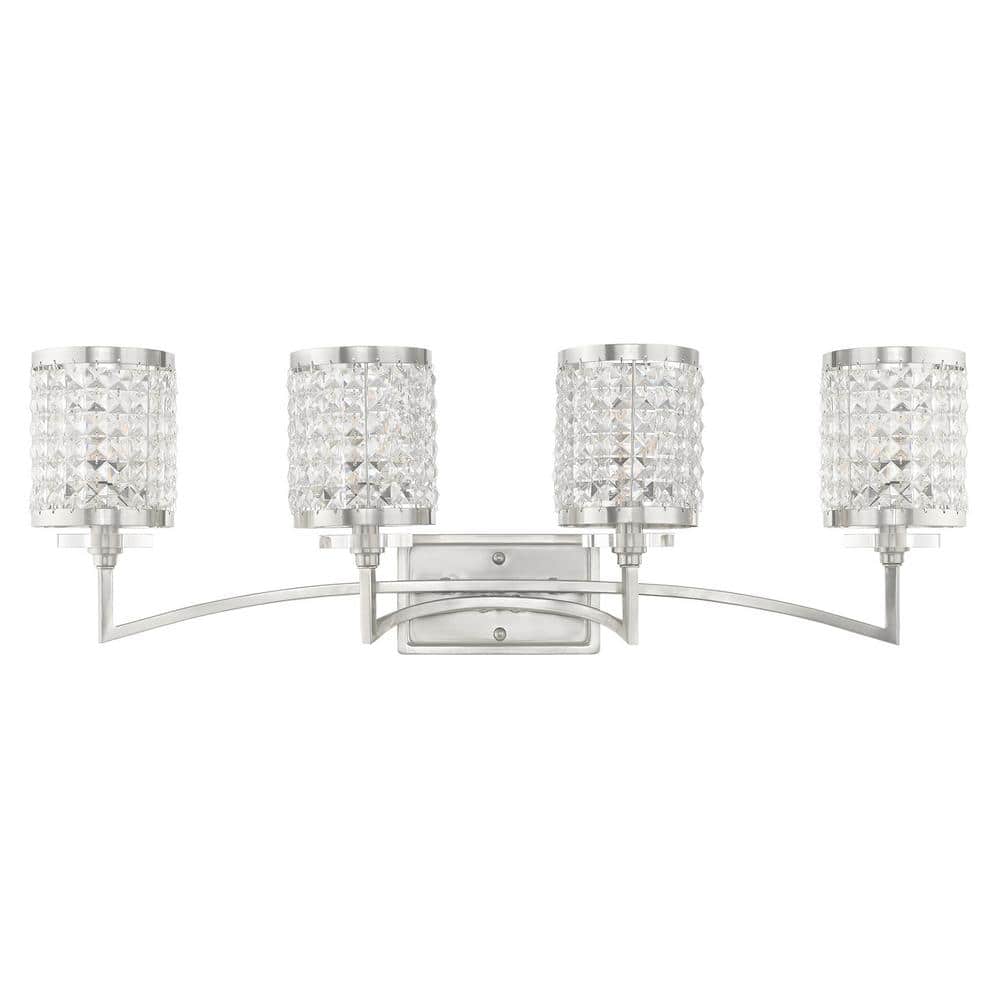 Elegant Grammercy 4-Light Brushed Nickel Vanity with Crystal Shades