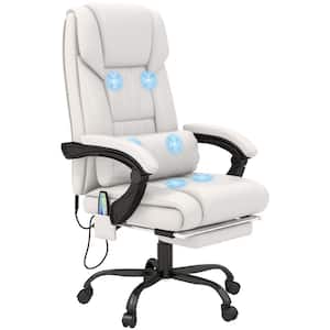White High Back Faux Leather Vibration Massage Office Chair with 6 Points, Retractable Footrest, and Remote