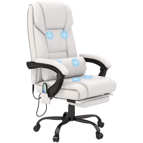 Vinsetto White High Back Faux Leather Vibration Massage Office Chair with 6 Points, Retractable Footrest, and Remote