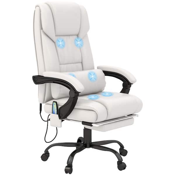 Vinsetto White High Back Faux Leather Vibration Massage Office Chair with 6 Points Retractable Footrest and Remote 921 275V80WT The Home Depot