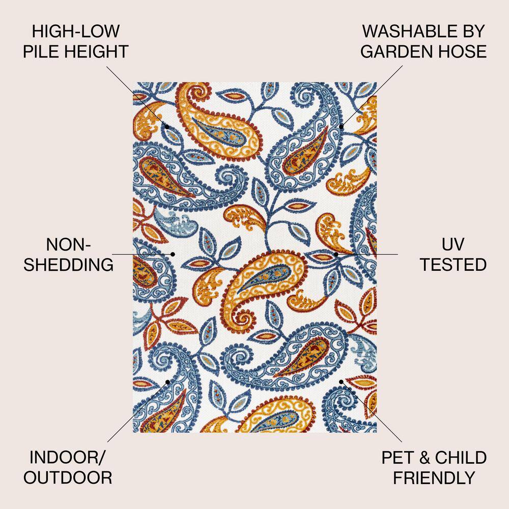 Julien Paisley Orange and Blue Indoor/Outdoor Area Rug