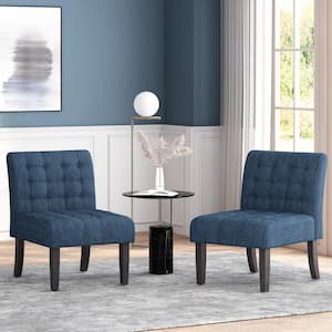 Loverin Navy Blue and Matte Black Tufted Slipper Chairs (Set of 2)