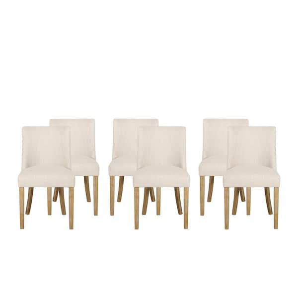 Bunce Beige and Natural Fabric Dining Chair (Set of 6)