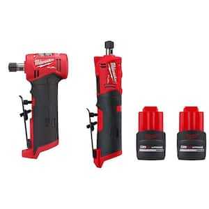 M12 FUEL 12V Lithium-Ion Brushless Cordless 1/4 in. Right & 1/4 in. Straight Die Grinders w/(2) M12 CP 2.5 Ah Batteries