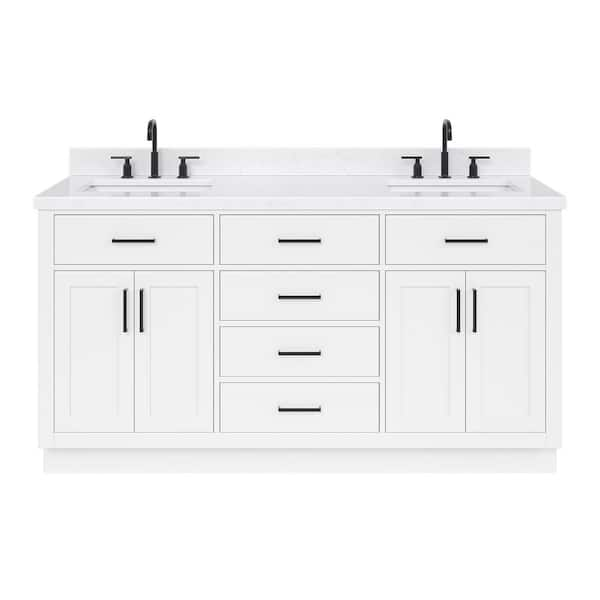 Hepburn 66 in. W x 22 in. D x 36 in. H Double Sink Freestanding Bath Vanity in White with Carrara Quartz Top