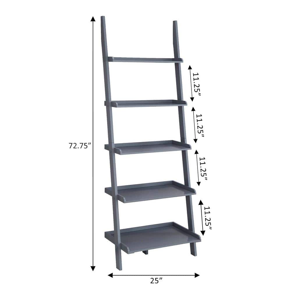 Heritage Gray Solid Wood 5-Tier Ladder Bookshelf