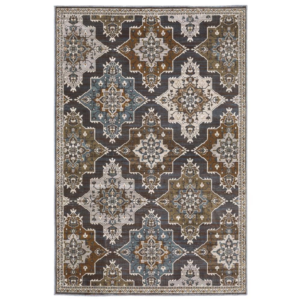 Edgewater Blue/Rust 5 ft. x 8 ft. Geometric Oriental Trefoil Medallion Polyester Indoor Area Rug price history on PriceWatchPro