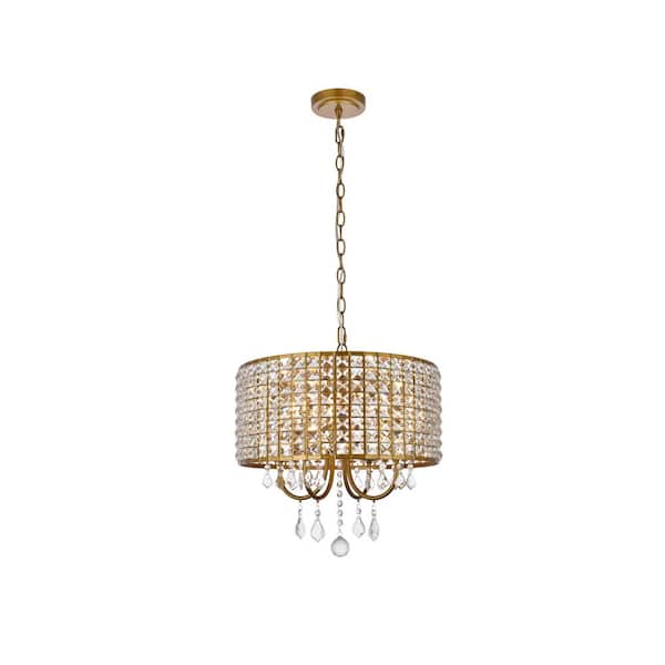 Unbranded Home Living 40-Watt 4-Light Brass Pendant Light with Iron and Crystal Shade, No Bulbs Included