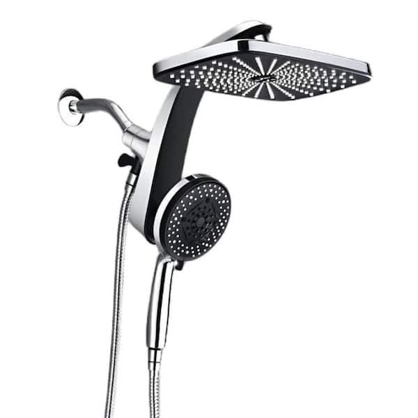2-Piece High Pressure Rain Shower Head in Chrome with Fixed Showerhead and 10 Sprays Handheld Shower Head