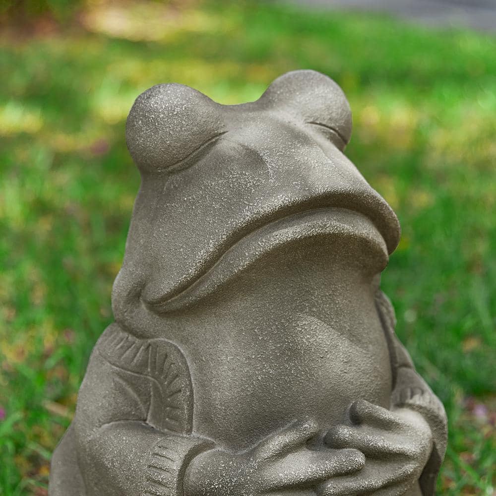 16.75" Gray Faux Concrete Zen-Style Frog Garden Statue
