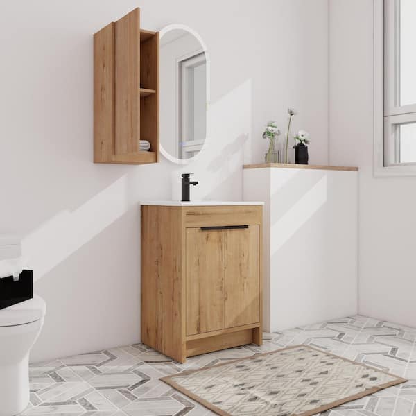 Sheffield 24 in. W x 18.31 in. D x 34.3 in. H Freestanding Bath Vanity Cabinet in Imitative Oak with White Ceramic Top