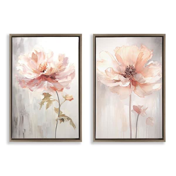 Stupell Industries Soft Pink Budding Flowers by Raymond Powers 2-Pieces Brown Floater Frame Nature Graphic Art Print 25 in. x 17 in.