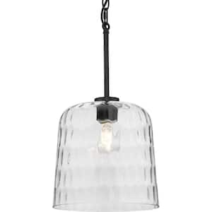 Mauzy Collection 1-Light Matte Black Transitional Pendant with Clear Water Glass Shade for Kitchen