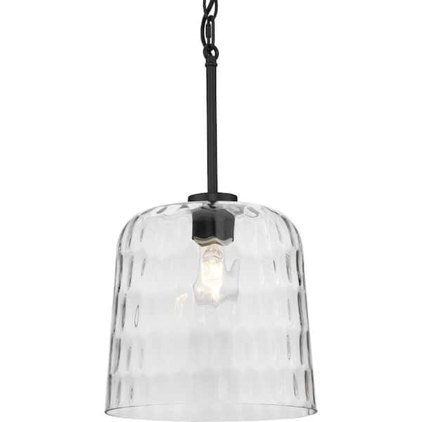 Mauzy Collection 1-Light Matte Black Transitional Pendant with Clear Water Glass Shade for Kitchen