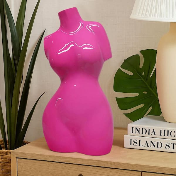 Bright Pink 6 in. x 16.25 in. Female Torso Resin Sculptural Bust Tabletop Decor