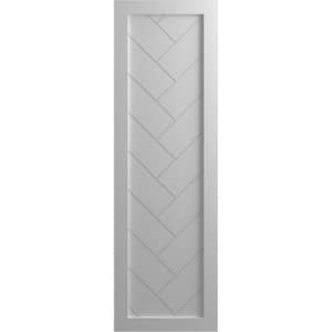 18 in. x 78 in. PVC True Fit Single Panel Herringbone Modern Style Fixed Mount Board and Batten Shutters Pair in Primed