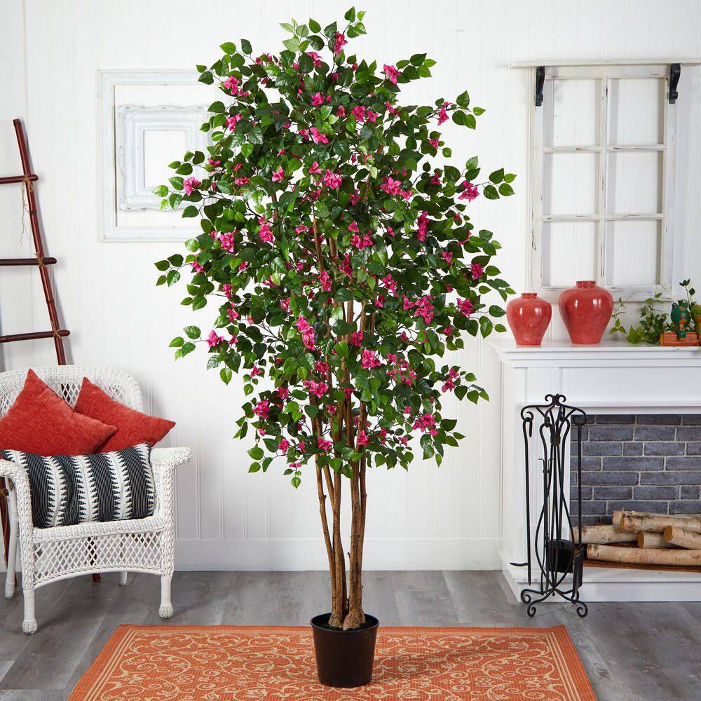 6-Foot Green and Pink Silk Bougainvillea Tree in Black Plastic Pot