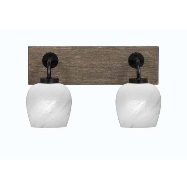 Unbranded Kirby 16.5 in. 2-Light Matte Black and Painted Distressed Wood-look Metal Vanity Light
