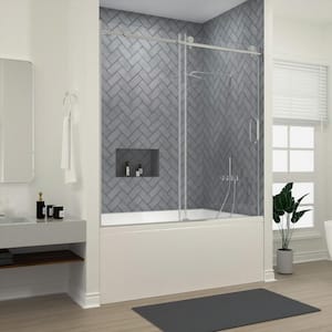 Luxe 60 in. W x 60 in. H Sliding Semi Frameless Tub Door in Chrome Finish with Clear Glass