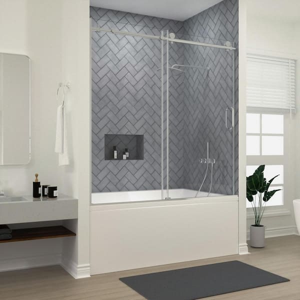 niveal Luxe 60 in. W x 60 in. H Sliding Semi Frameless Tub Door in ...