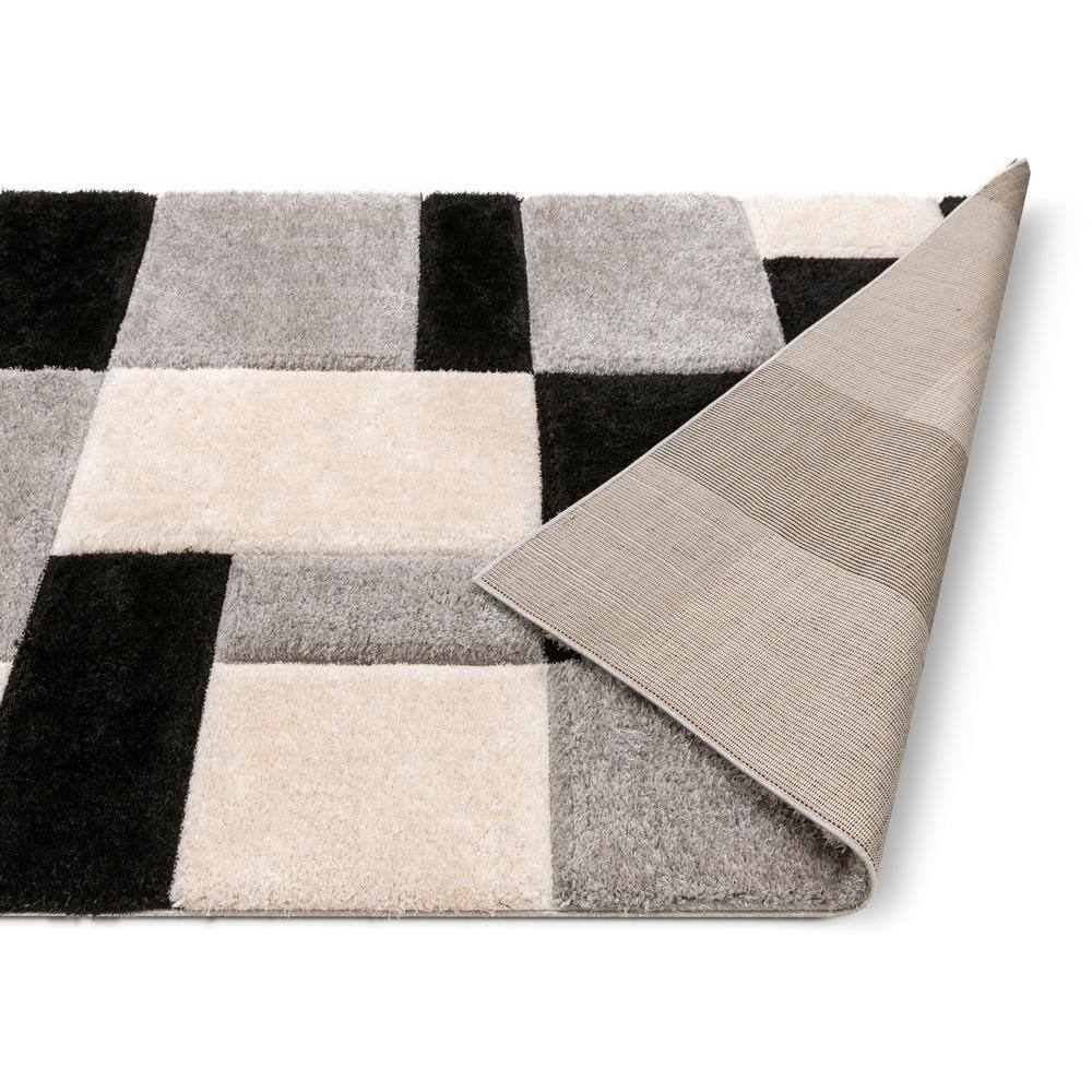 San Francisco Black and Gray Geometric Shag Area Rug 5' x 7'