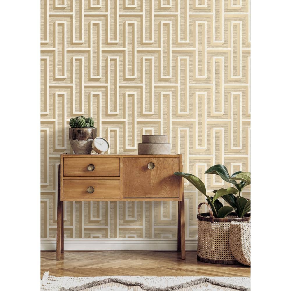 Henley Wheat and White Geometric Faux Grasscloth Wallpaper