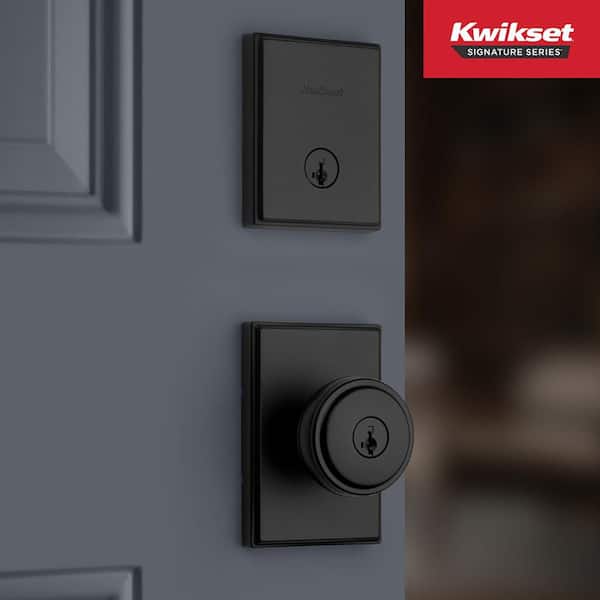 Kwikset Sora Matte Black Keyed Entry 2.19 in. Door Knob and Single