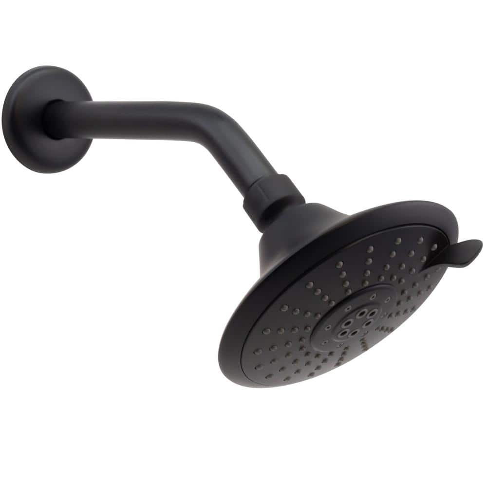 Westbrass 5-Spray Patterns with 1.8 GPM 5 in. Wall Mount Fixed Shower Head w/ 8 in. Shower Arm in Matte Black