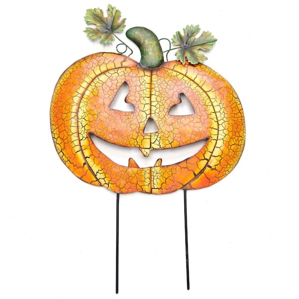 Unbranded 22.5 in. Metal Halloween Harvest Pumpkin Outdoor Yard Stake