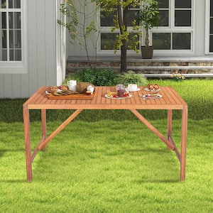 Patio Rectangular Acacia Wood 2 in. Outdoor Dining Table 4-Person to 6-Person with Umbrella Hole