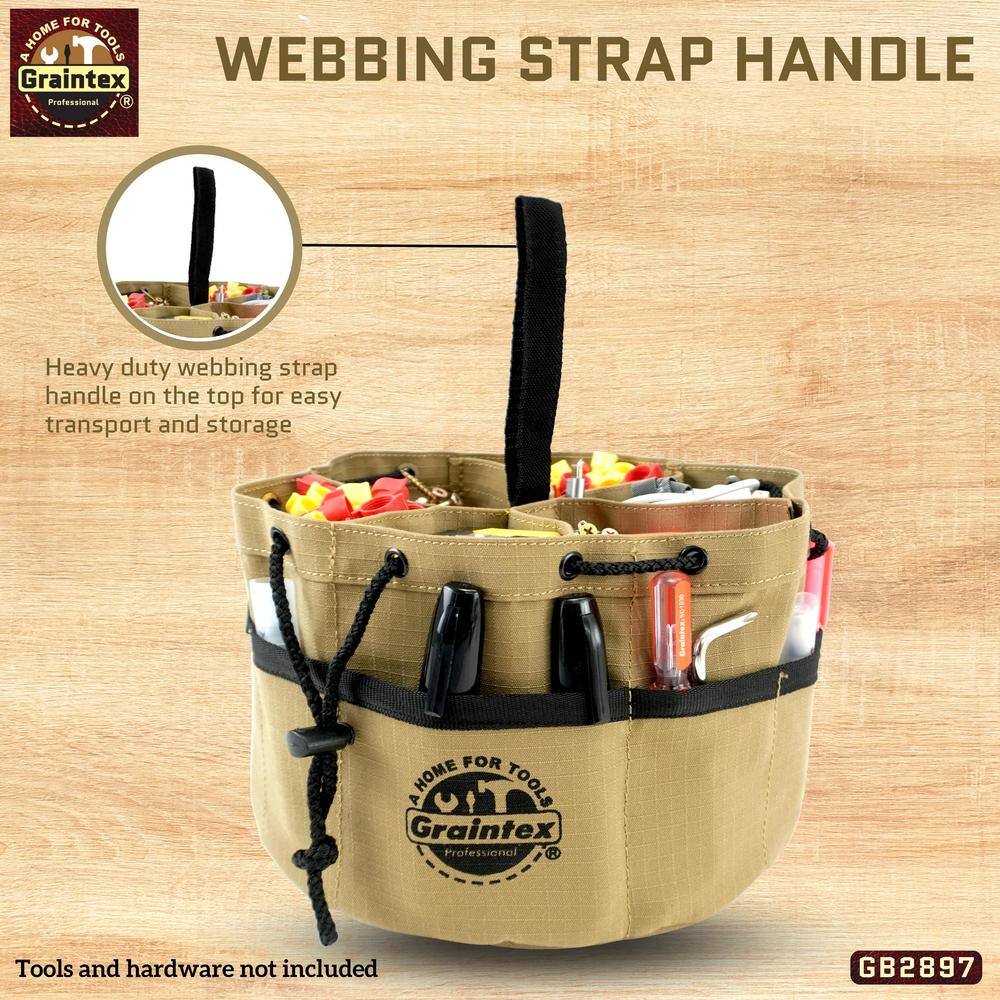 Khaki Canvas 10" Tool Grab Bag with Drawstring Closure