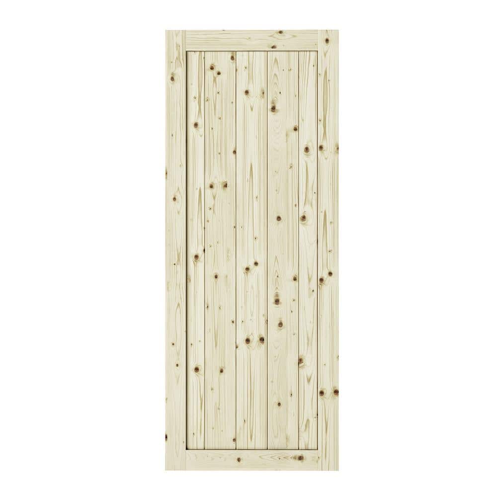 18 in. x 84 in. Rustic 1-Panel Unfinished Knotty Pine Interior Barn Door Sl