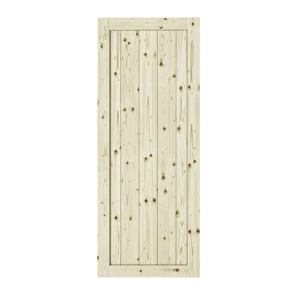 Colonial Elegance 26 in. x 84 in. Rustic1-Panel Unfinished Knotty Pine Interior Barn Door Slab