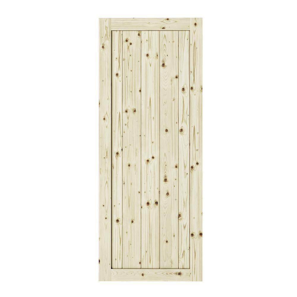 37 in. x 84 in. Rustic 1 Panel Unfinished Knotty Pine Interior Barn Door Sl