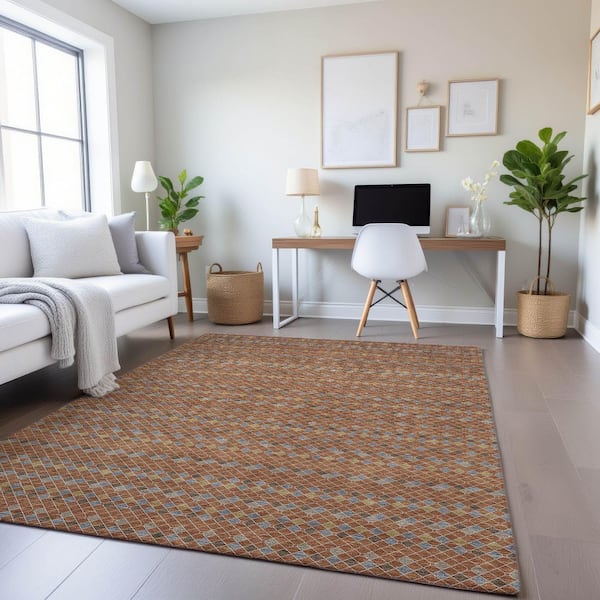 Mayfield Premium Machine Washable Abstract AMF1408 Paprika 3 ft. x 4 ft. Area Rug
