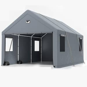 10 ft. x 16 ft. Heavy Duty Carport Canopy Portable Car Tent Garage with Roll-up Windows, Side Walls, Removable Roof Gray