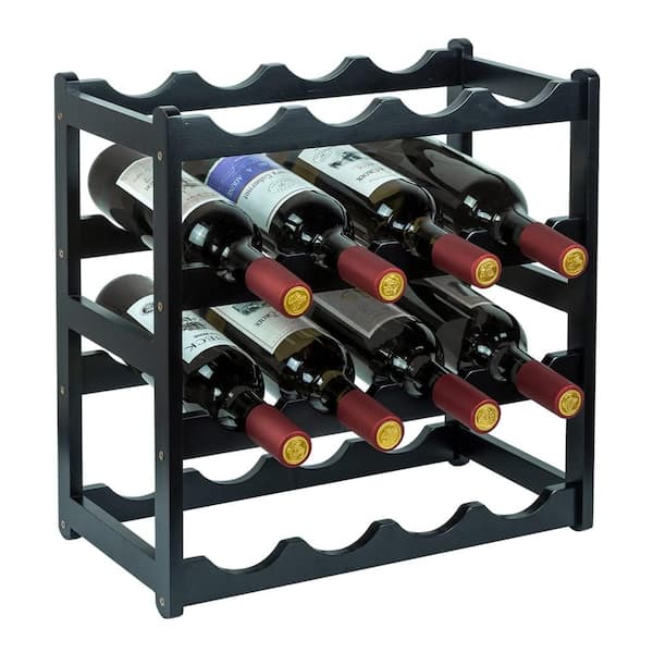 Aoibox Bamboo 16Bottle Black Wine Rack SNPH003IN314 The Home Depot