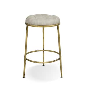Aerin 26 in Steel Warm Gray Backless Hammered Brass 26 in Counter Stool with Faux Leather Seat
