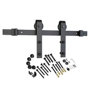 78 in. Black Solid Steel Rolling Barn Door Hardware Kit for Single Wood Doors with Non-Routed Adjustable Floor Guides