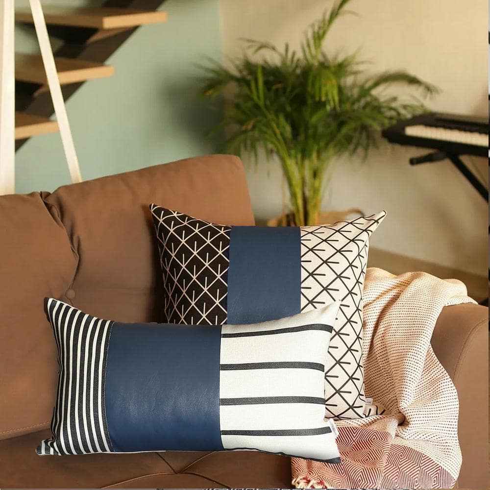 Throw Pillows for Couch Set of 2 Waterproof Throw Pillow Covers 12x20in  Outdoor Pillows for Bed Sofa Boho Art Abstract Blue Tropical Palm Leaf Navy