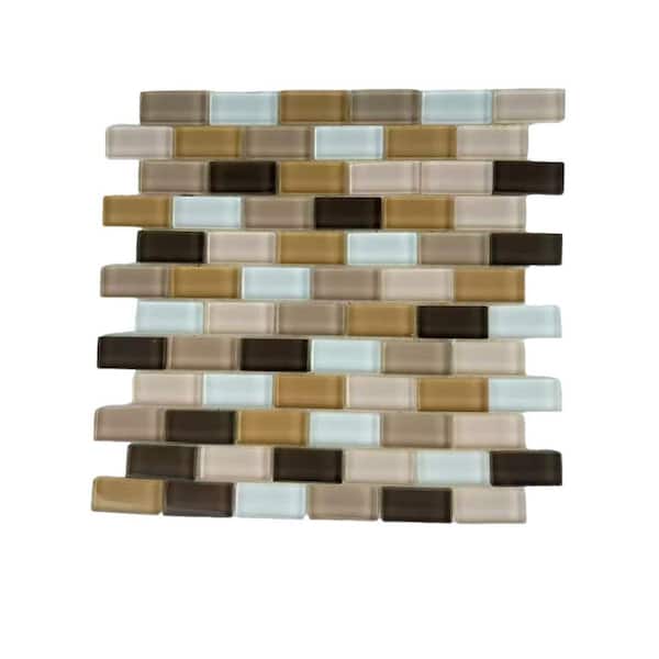 Free Flow Brown 12in x 12in Brick Glass Mosaic Wall Tile(10.76 sq. ft/Case)